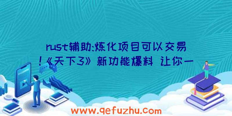 rust辅助:炼化项目可以交易!《天下3》新功能爆料